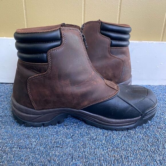Propet Men 10.5 Thinsulate winter leather boots w/zip front flex traction brown - Picture 2 of 13